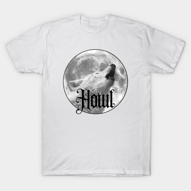 Howl, Moon With Wolf Howling T-Shirt by KimbrellDesigns